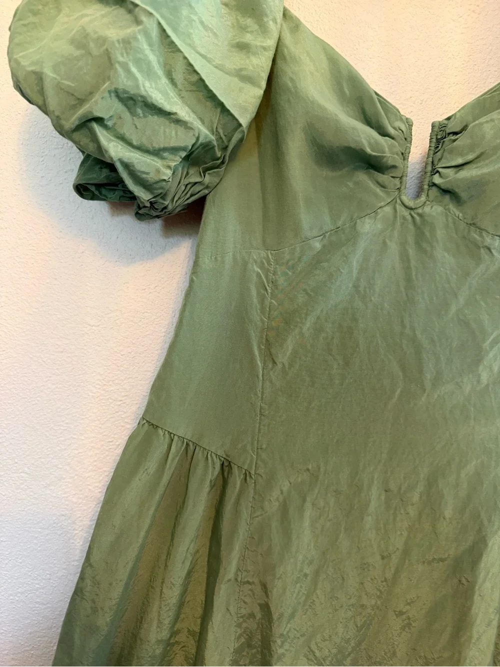 Abercrombie & Fitch Sage Green Puff-Sleeve Maxi Dress